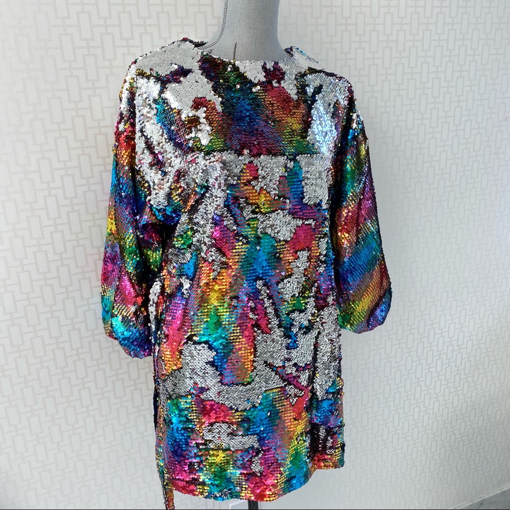 Zara Multi-Colored Rainbow Flip Sequins Dress